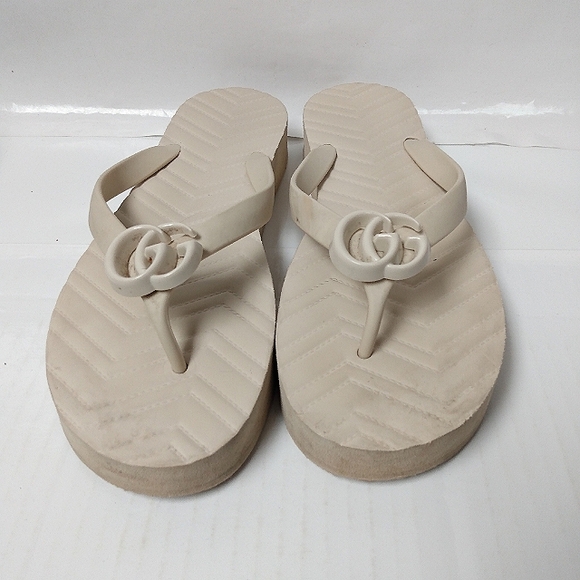Gucci Pascar Cream white GG Logo Rubber Platform Flip Flops Thongs - Picture 5 of 7